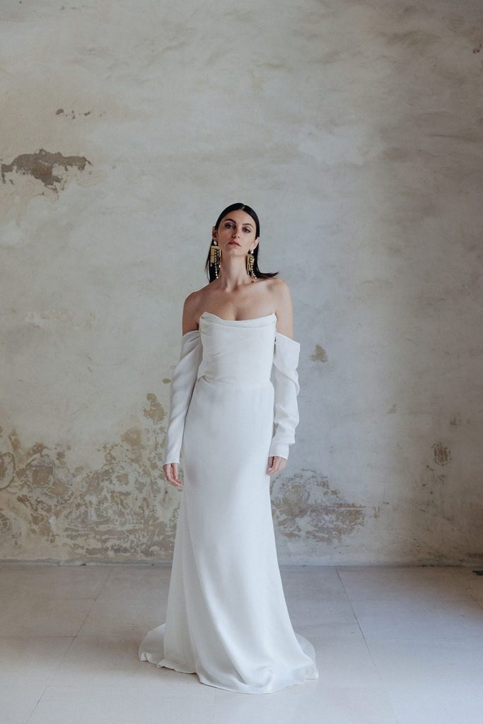 Robe de mariée seconde main Maison Maelie Lille - Modèle Blanche en crêpe de soie