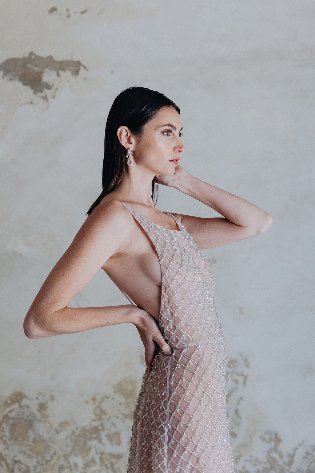 Robe de mariée seconde main Maison Maelie Lille - Modèle Cleopatre en tulle brodé nude